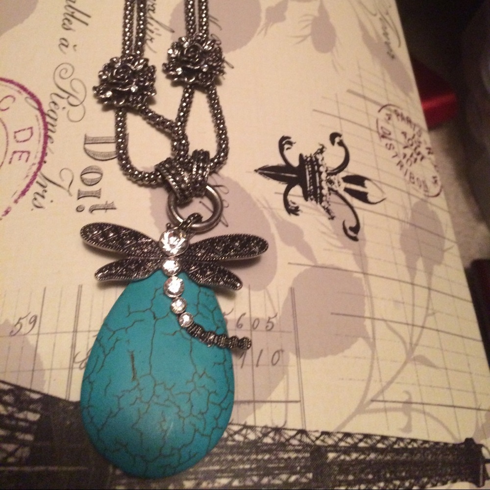 Turquoise dragonfly necklace by Evening Crystals